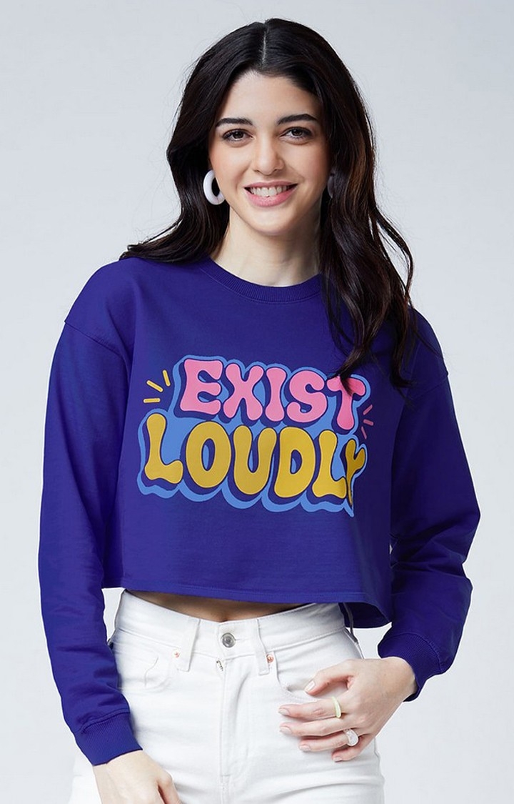 Women's TSS Originals: Exist Loudly Blue Typographic Printed Sweatshirts
