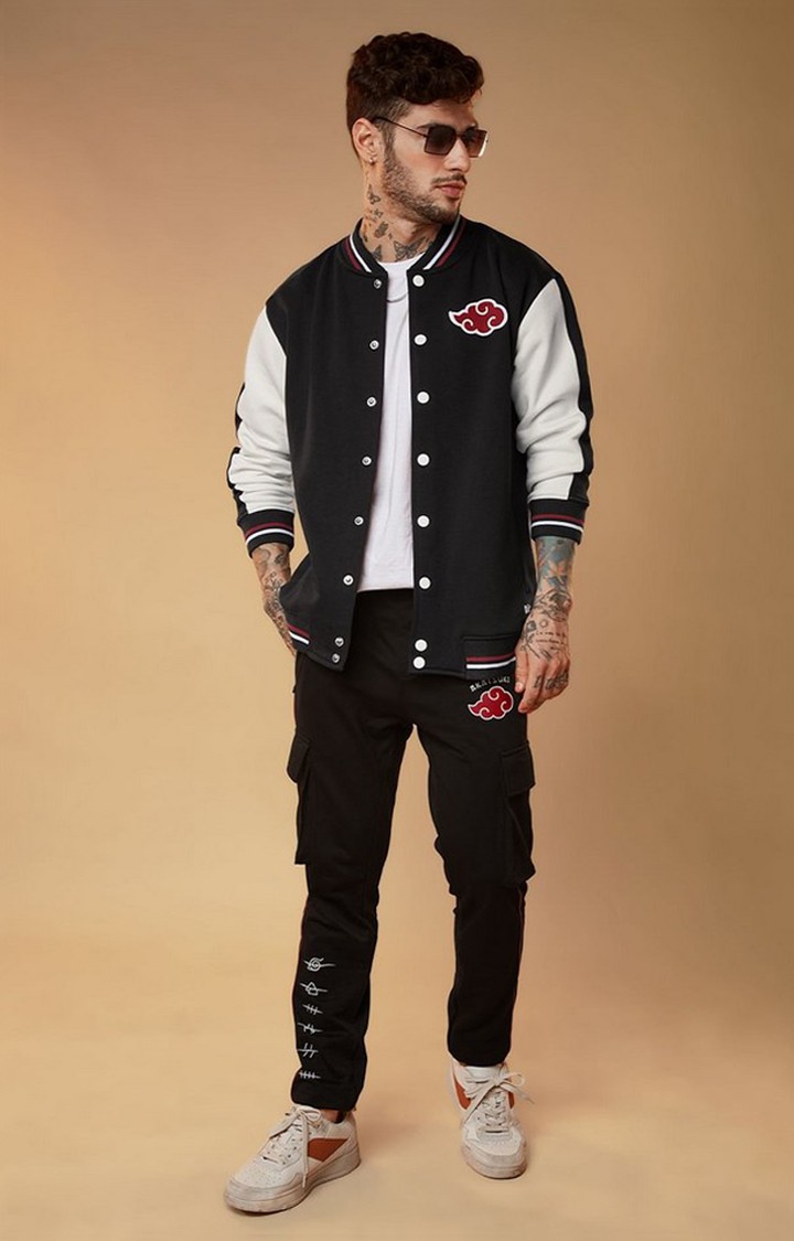 Men's Naruto: Akatsuki Black Typographic Printed Western Jacket