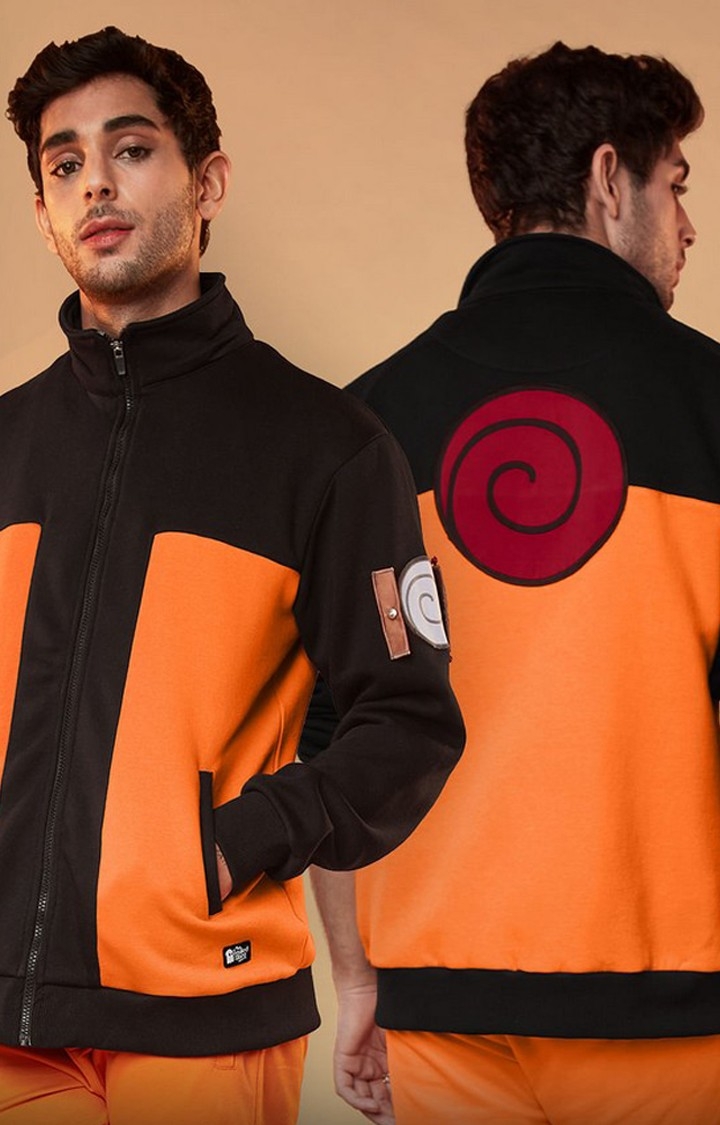 Men's Naruto: Shinobi Orange & Black Printed Western Jacket