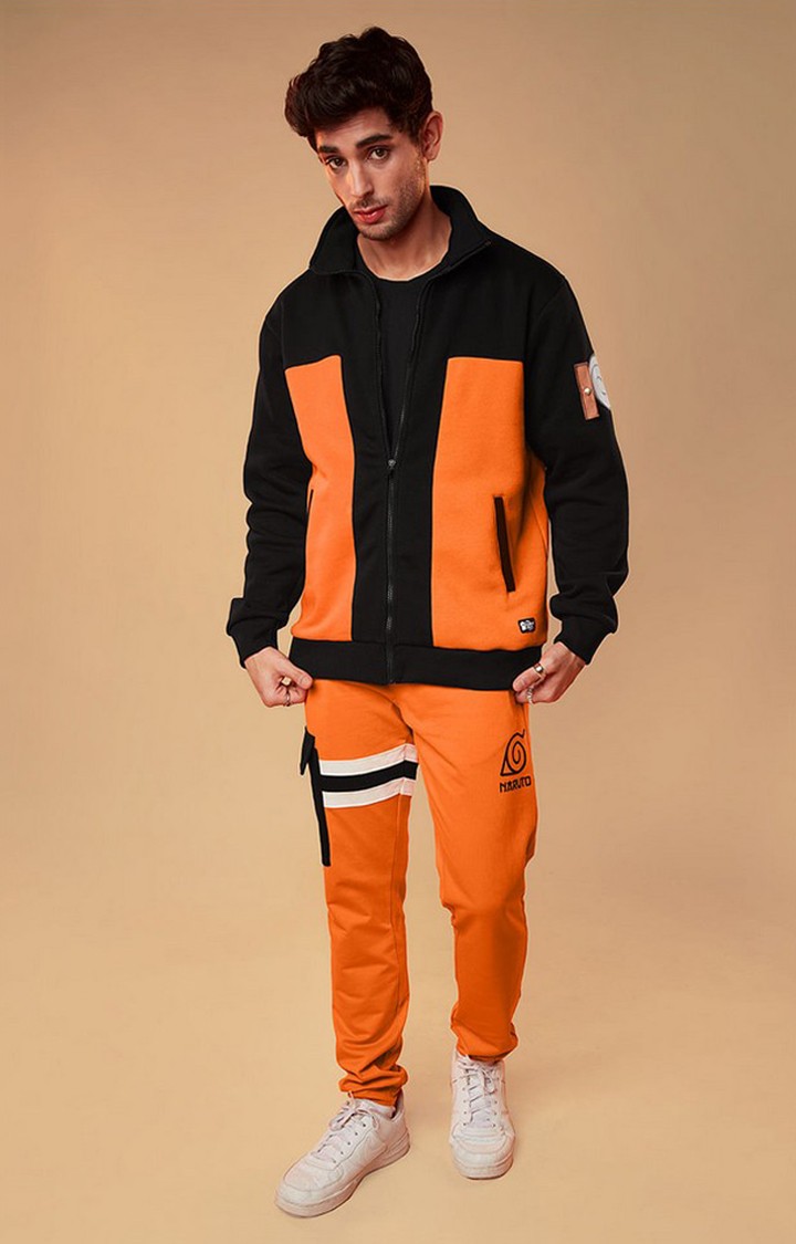 Men's Naruto: Shinobi Orange & Black Printed Western Jacket