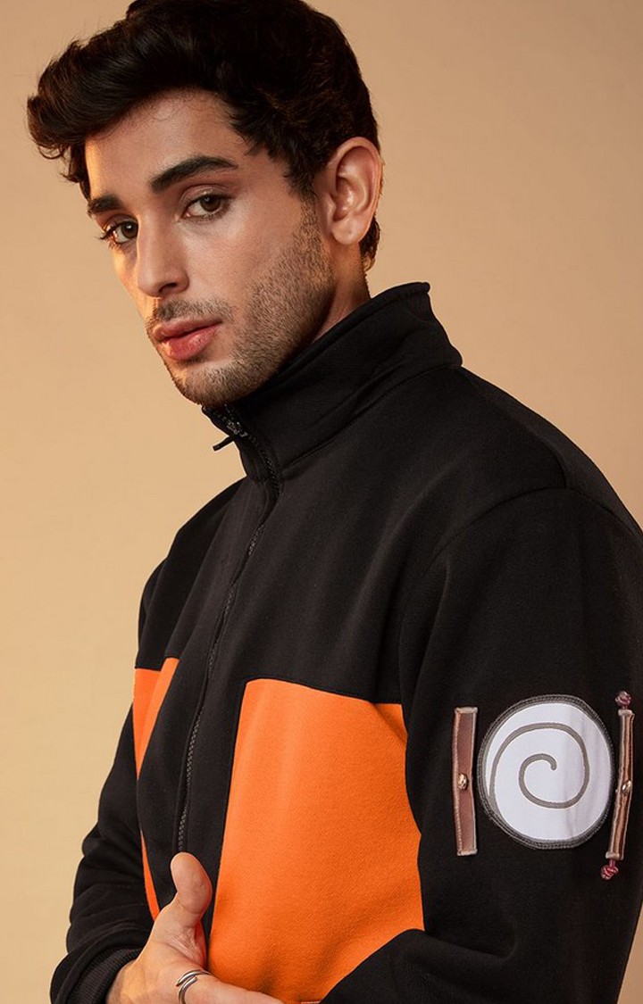 Men's Naruto: Shinobi Orange & Black Printed Western Jacket