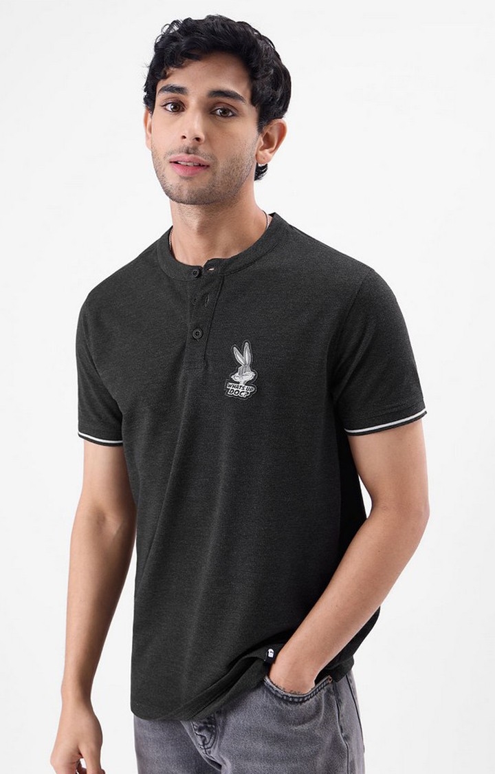 The Souled Store | Men's Looney Tunes: Bugs Bunny Grey Solid Regular T-Shirt