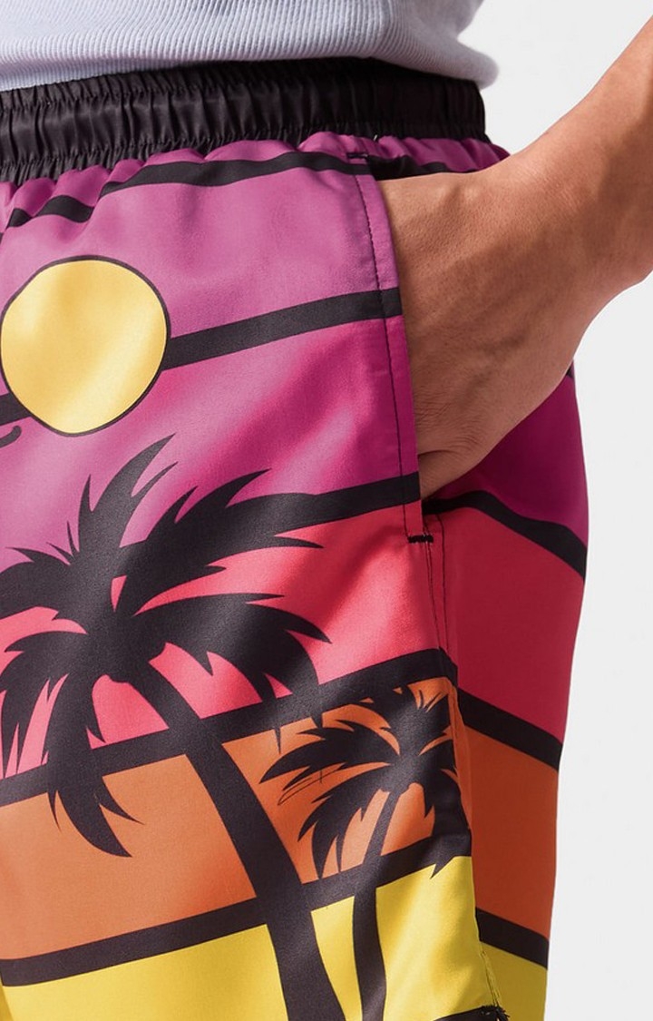 Men's Peanuts Surfing Snoopy Multicolour Polyester Printed Shorts