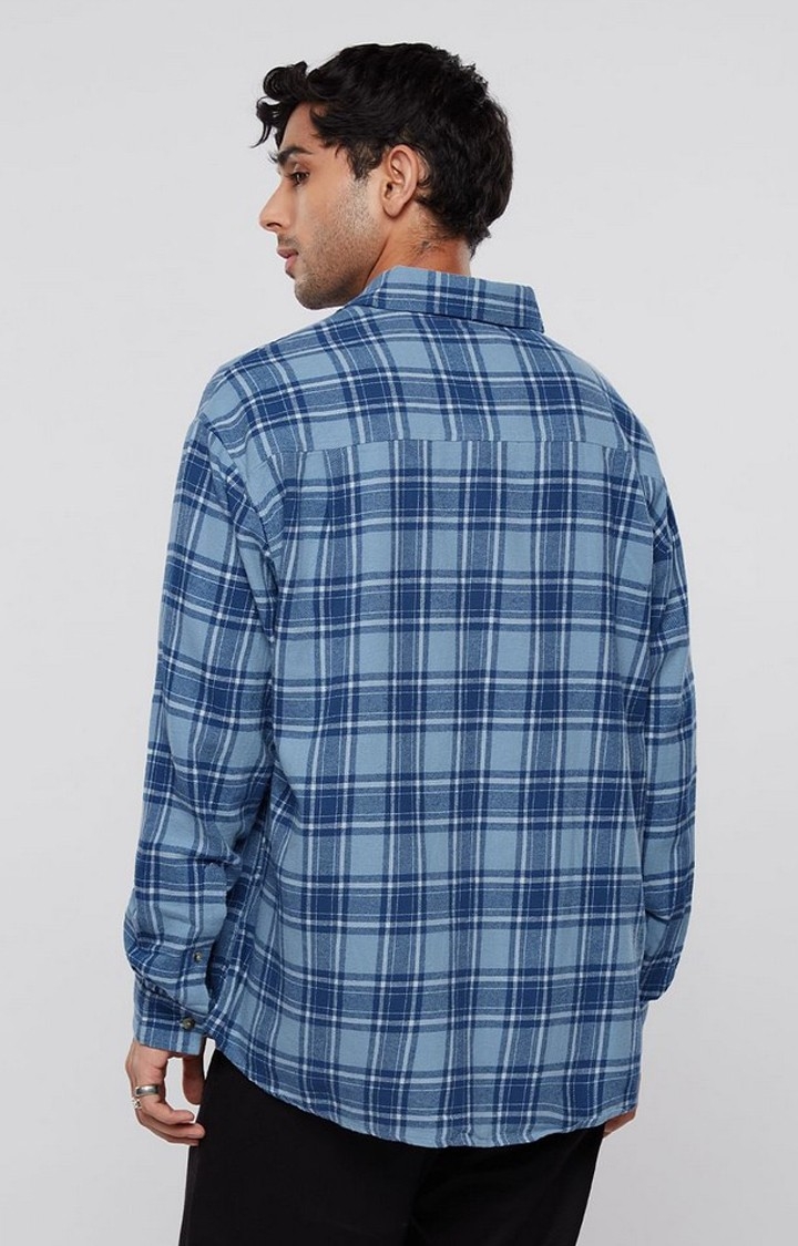 Men's Blue Checked Oversized Shirt