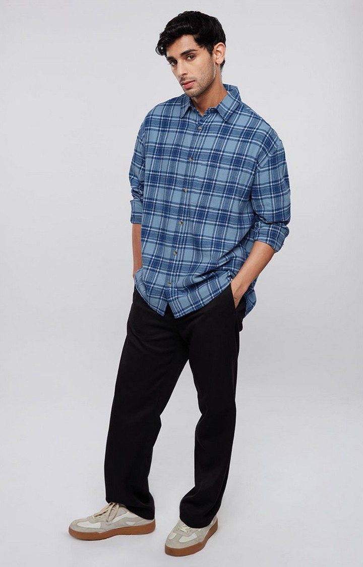 Men's Blue Checked Oversized Shirt