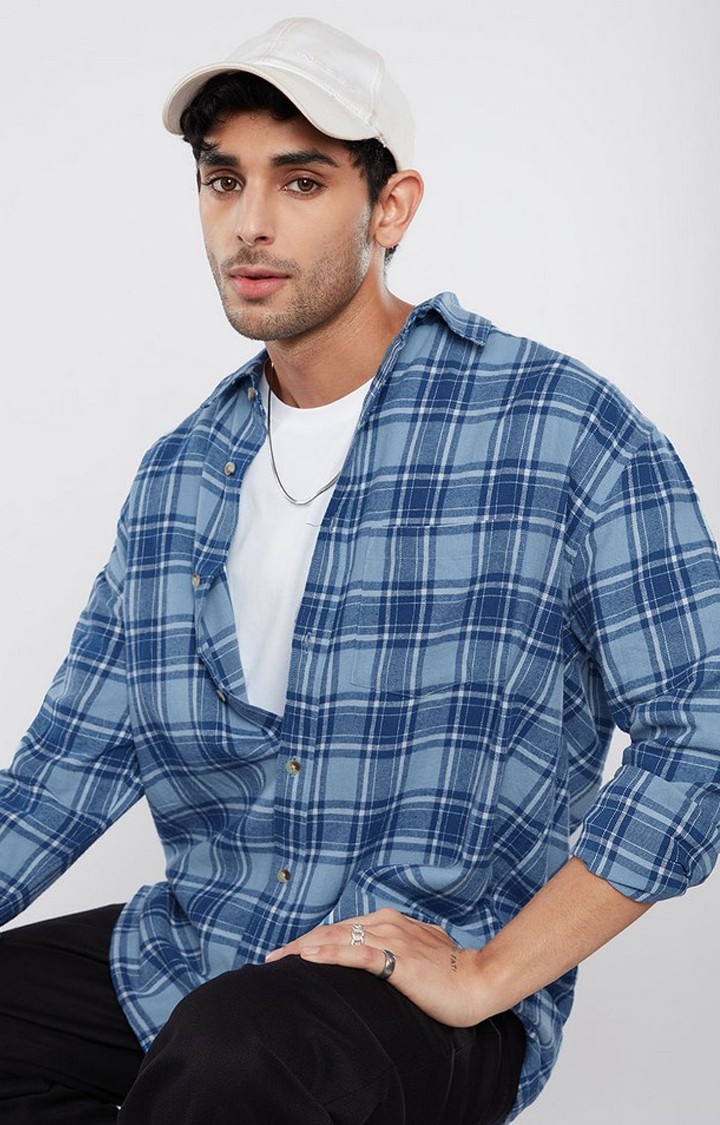 Men's Blue Checked Oversized Shirt