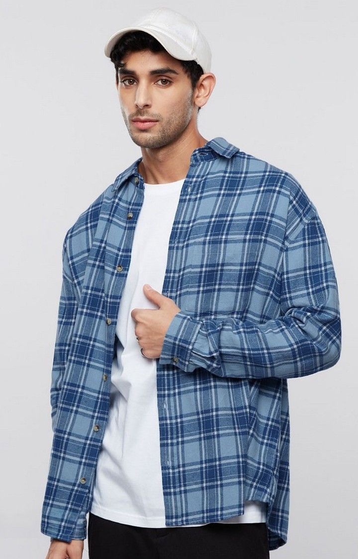 Men's Blue Checked Oversized Shirt