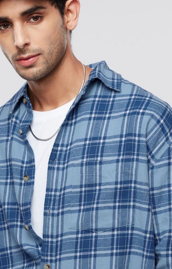 Men's Blue Checked Oversized Shirt