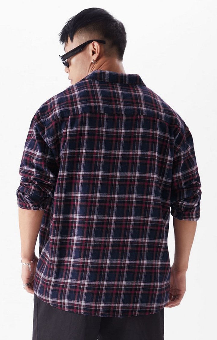 Men's Blue & Red Checked Oversized Shirt