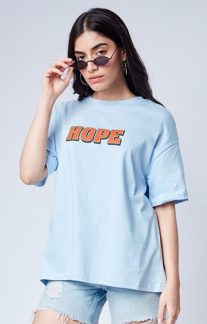 Women's Superman: Hope Blue Graphic Printed Oversized T-Shirt