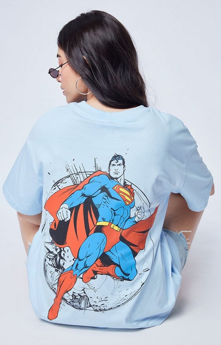 Women's Superman: Hope Blue Graphic Printed Oversized T-Shirt