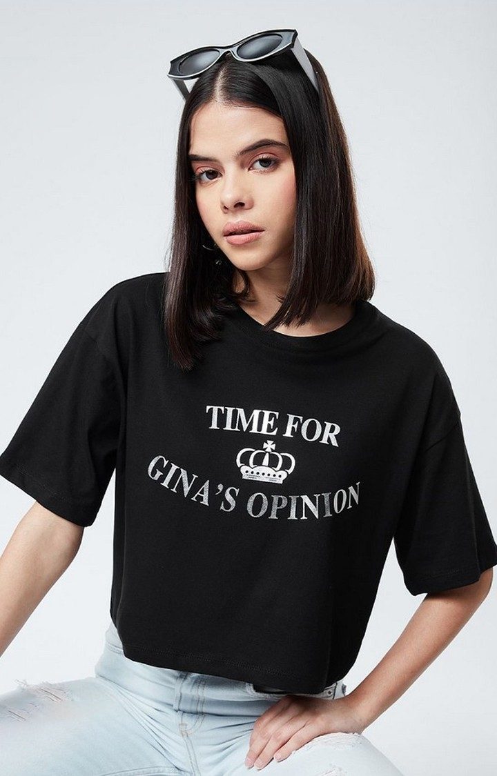Women's Brooklyn Nine-Nine: Gina's Opinion Black Typographic Printed Crop Top