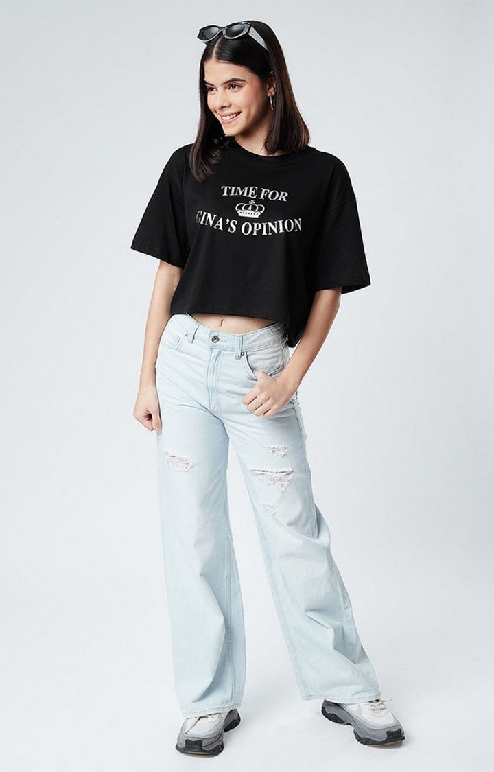 Women's Brooklyn Nine-Nine: Gina's Opinion Black Typographic Printed Crop Top