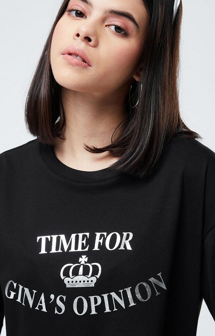 Women's Brooklyn Nine-Nine: Gina's Opinion Black Typographic Printed Crop Top