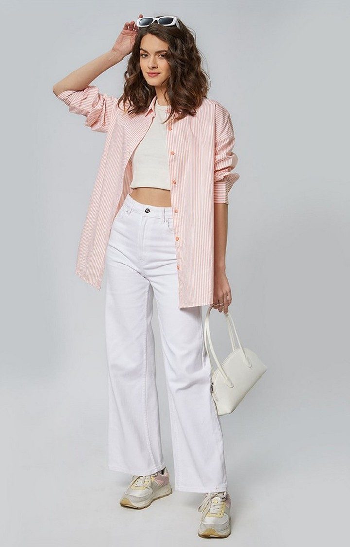 Women's Pink Striped Oversized Shirt