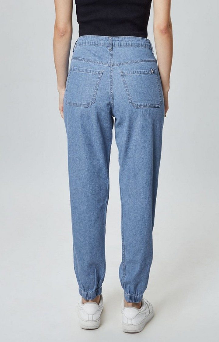 Women's  Blue Cotton Solid Joggers
