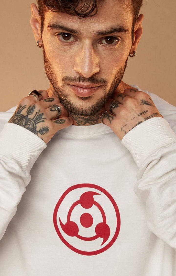 Men's Naruto: Uchiha Clan White Printed Oversized T-Shirt