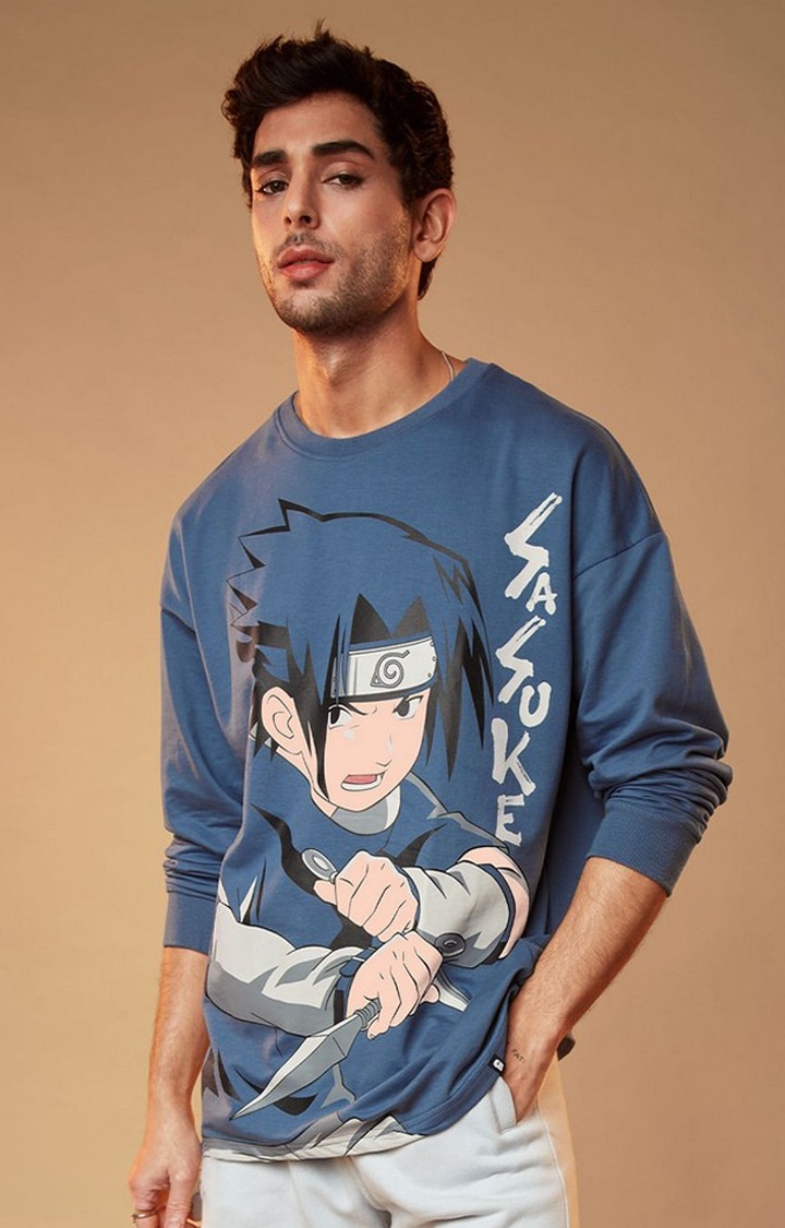 The Souled Store | Men's Naruto: Sasuke Blue Printed Oversized T-Shirt