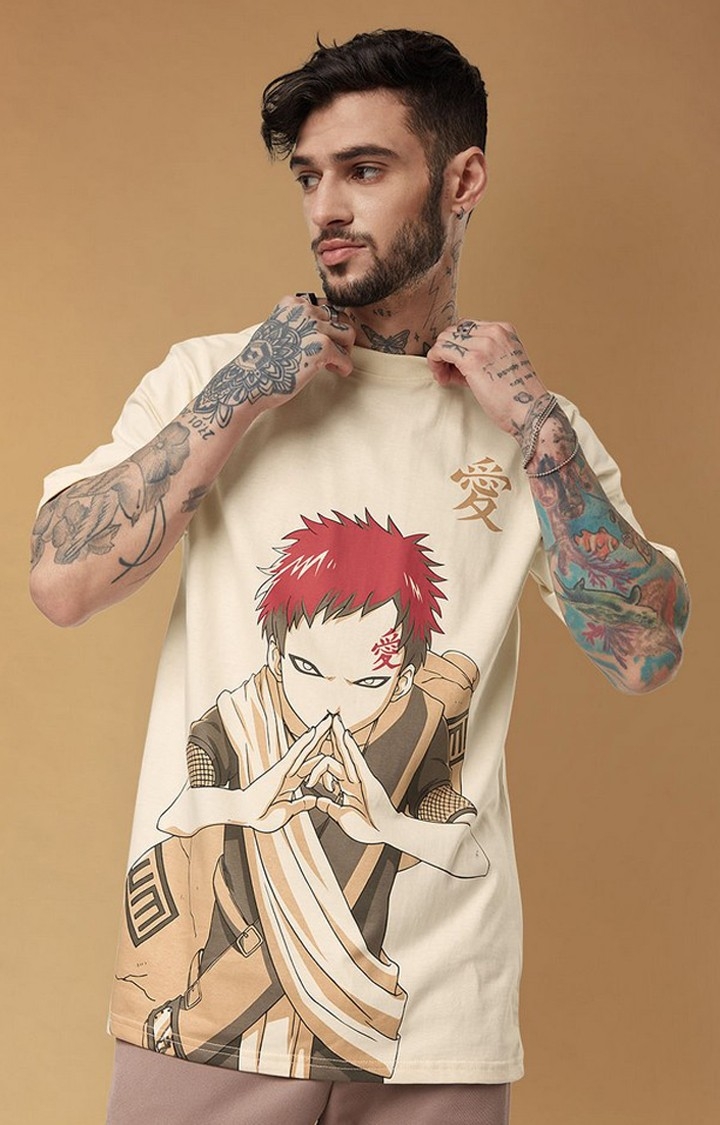 The Souled Store | Men's Naruto: Gaara of the Sand Beige Printed Oversized T-Shirt