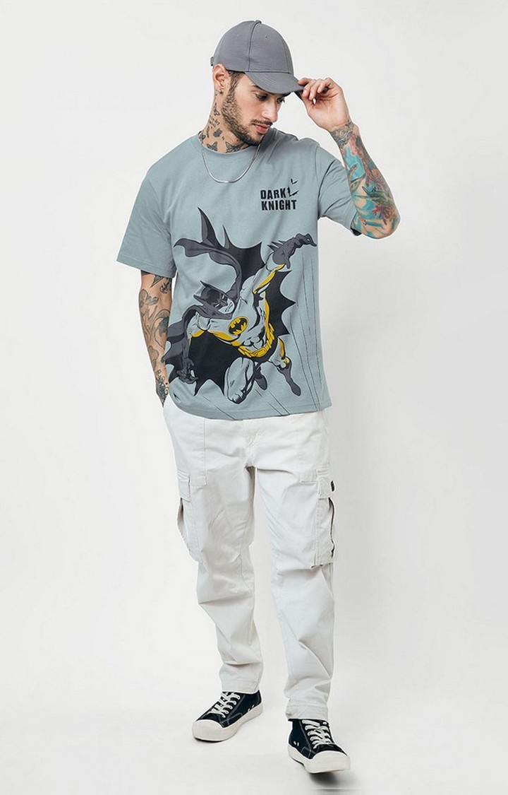 Men's Batman: The Dark Knight Grey Printed Regular T-Shirt
