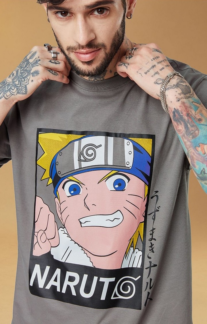 The Souled Store | Men's Naruto: Hero Grey Printed Oversized T-Shirt