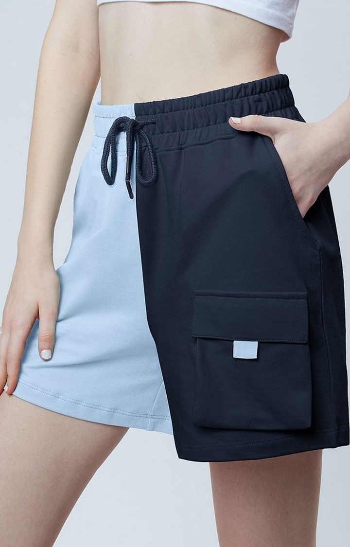 The Souled Store | Women's  Navy Blue Cotton Colourblocked Shorts