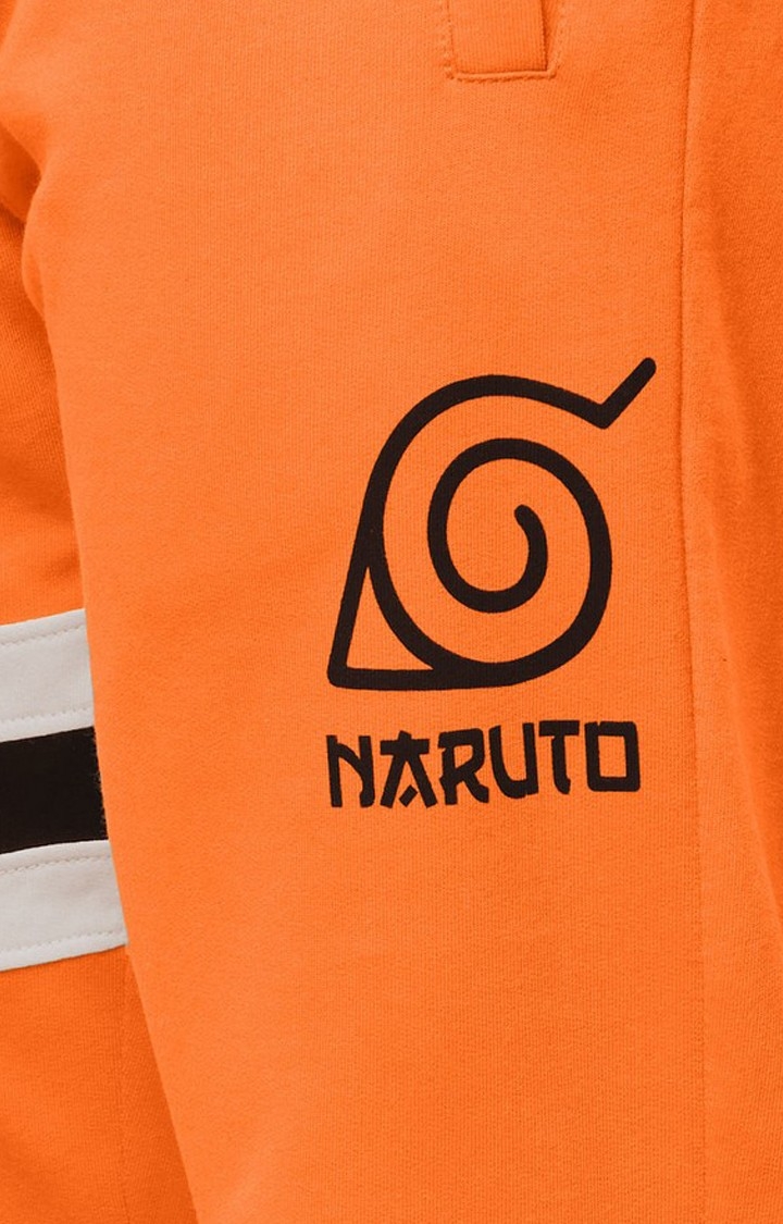 Men's Naruto Uzumaki Orange Cotton Typographic Printed Cargo