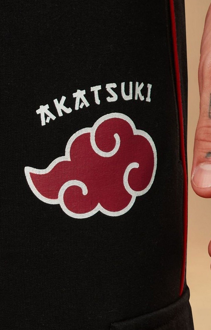 Men's Naruto Akatsuki Symbol Black Cotton Printed Cargo