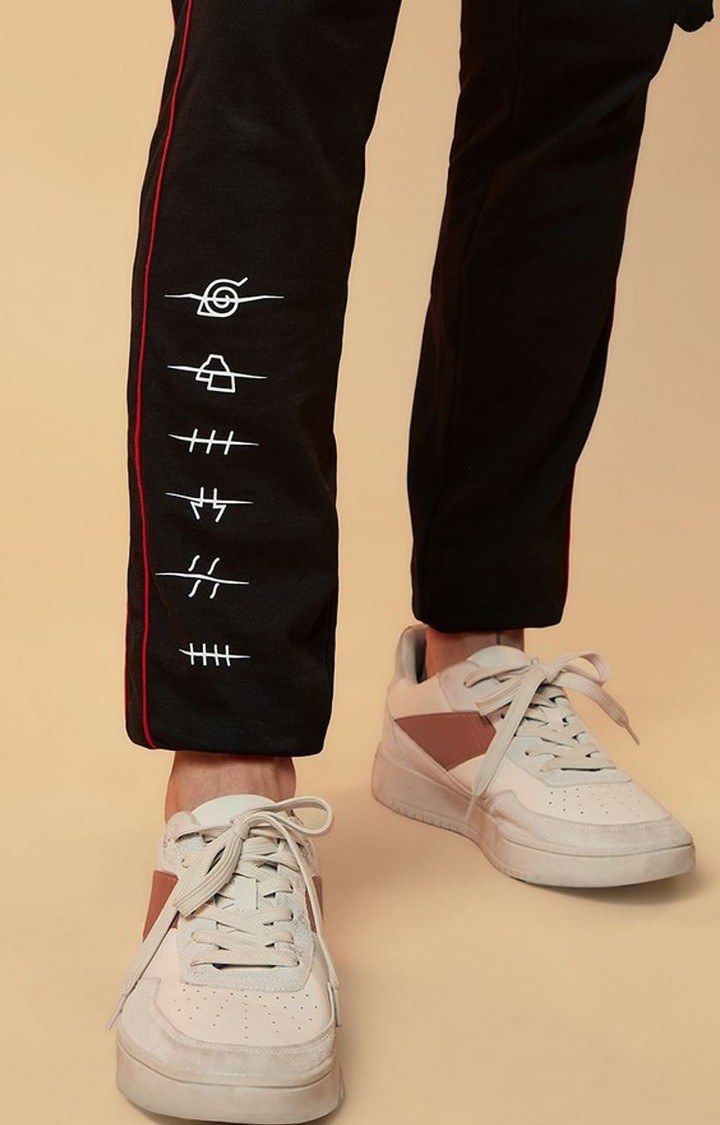 Men's Naruto Akatsuki Symbol Black Cotton Printed Cargo
