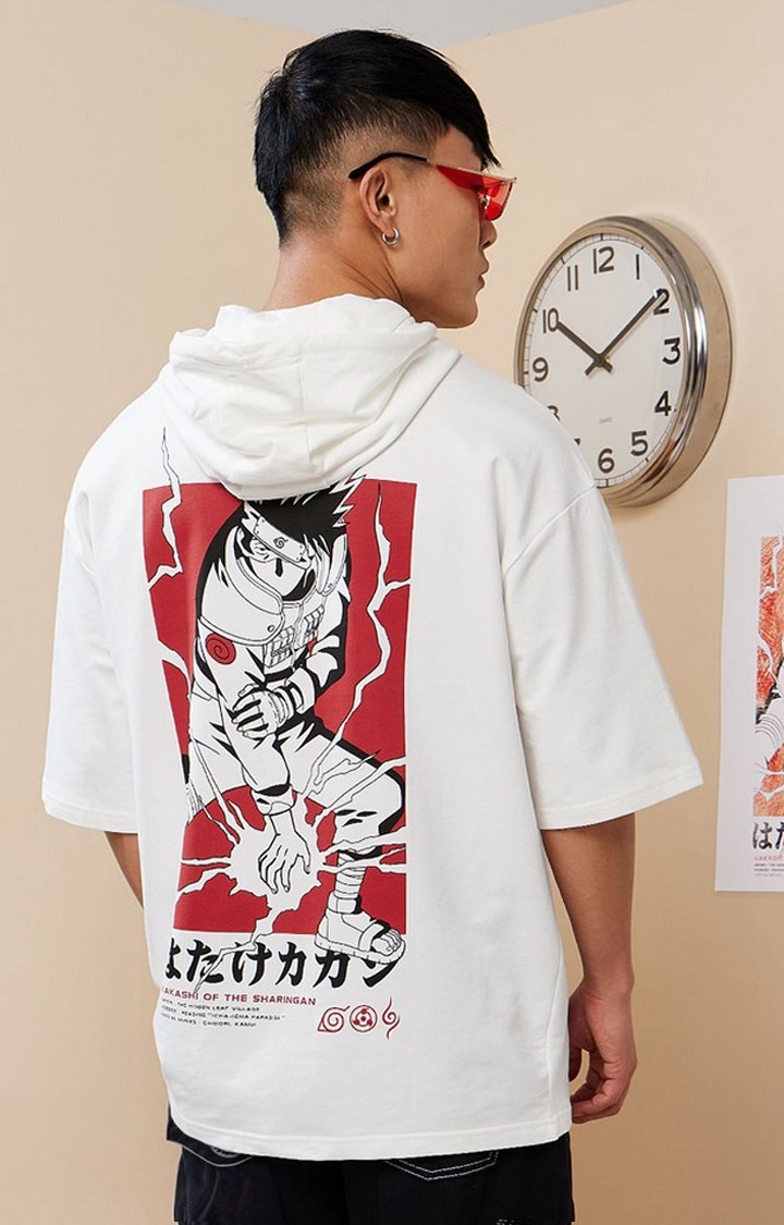 Men's Naruto: Kakashi White Printed Hoodies
