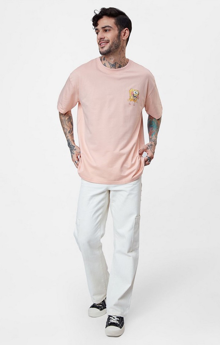Men's SpongeBob: Ok Boomer Pink Printed Oversized T-Shirt