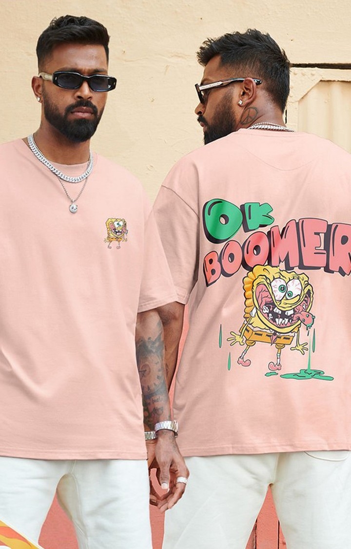 The Souled Store | Men's SpongeBob: Ok Boomer Pink Printed Oversized T-Shirt