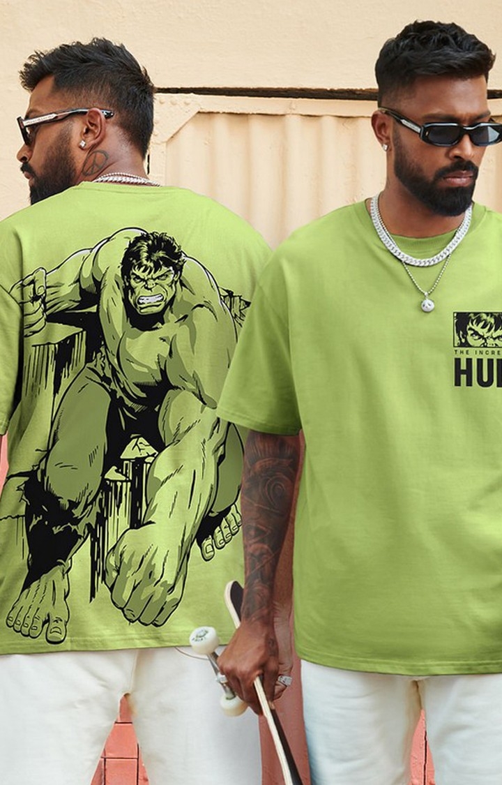 The Souled Store | Men's Hulk: The Incredible Green Graphic Printed Oversized T-Shirt