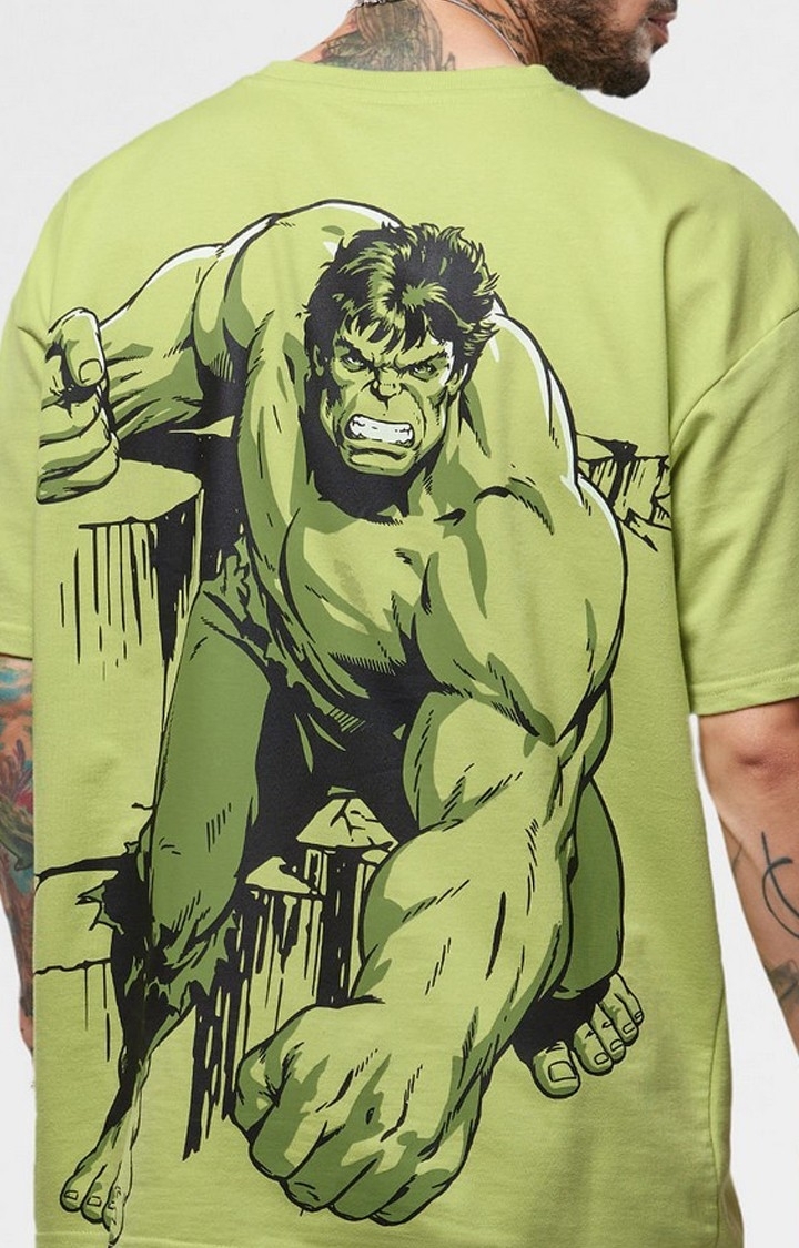 Men's Hulk: The Incredible Green Graphic Printed Oversized T-Shirt
