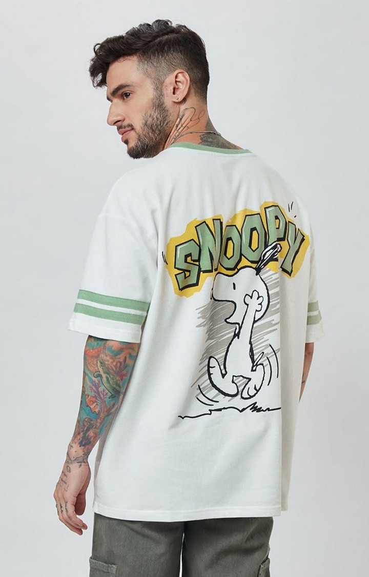 Men's Peanuts: Snoopy Sketch White Printed Oversized T-Shirt