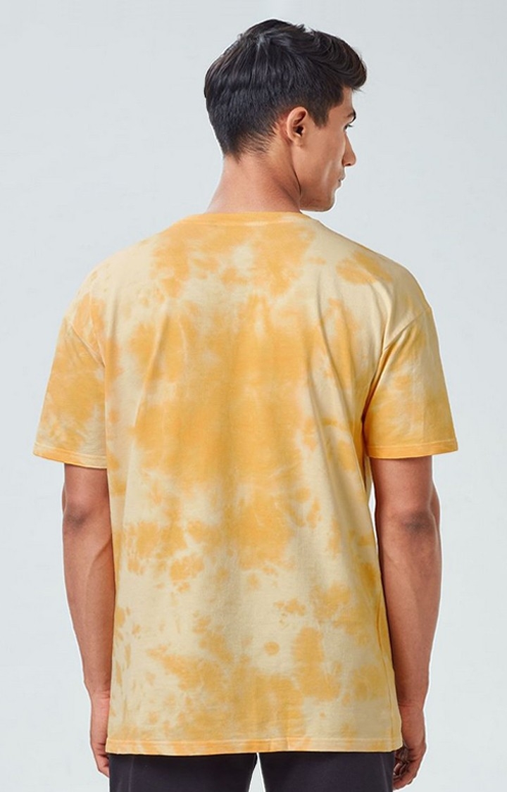 Men's Harry Potter: House Hufflepuff Yellow Tie Dye Printed Oversized T-Shirt