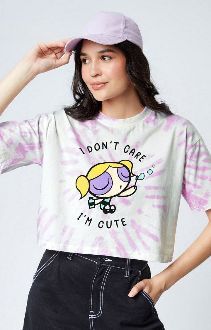 Women's Powerpuff Girls: Cute Bubbles White Printed Crop Top