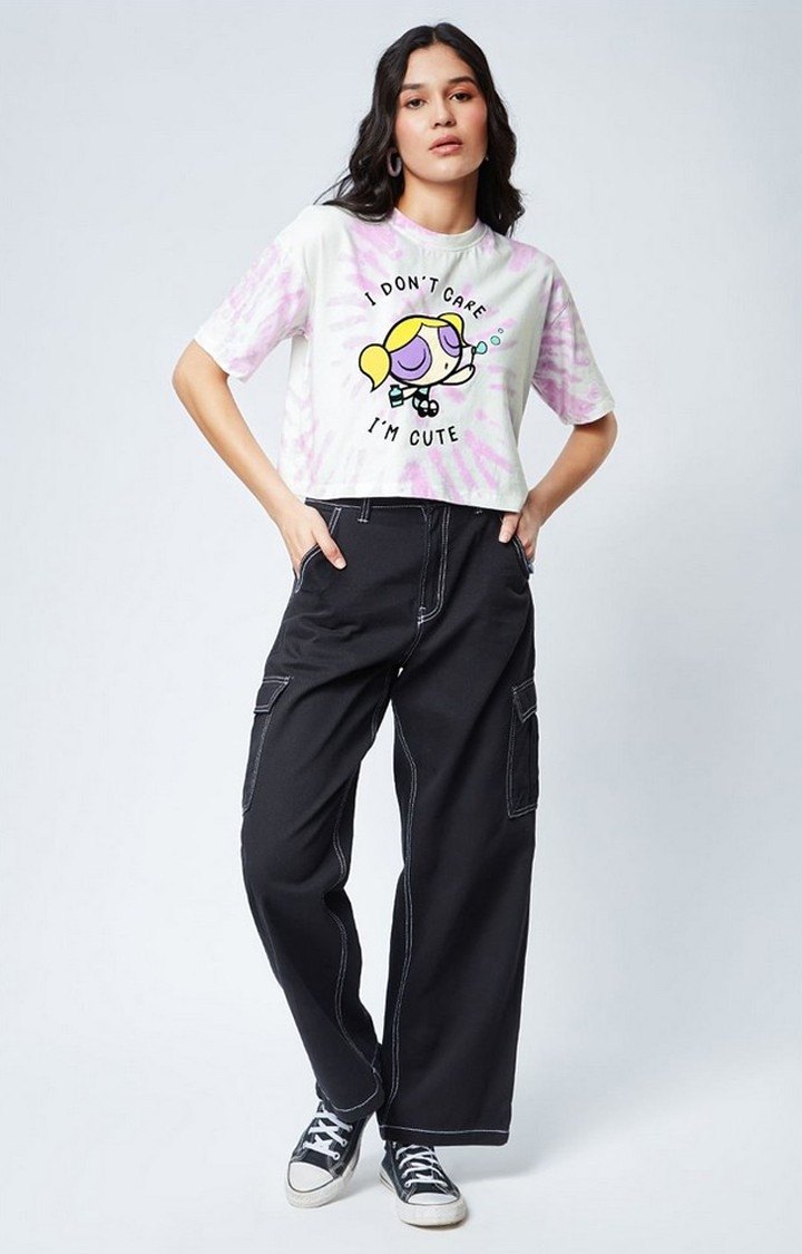 Women's Powerpuff Girls: Cute Bubbles White Printed Crop Top