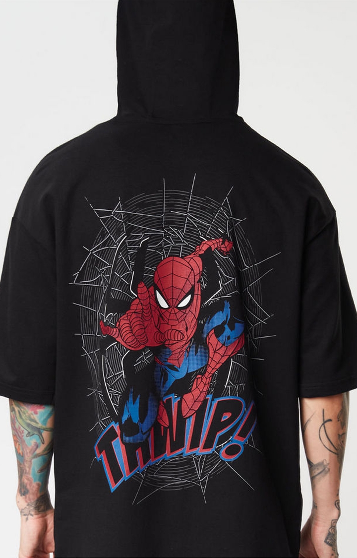 Men's Spider-Man: Thwip Black Printed Hoodies
