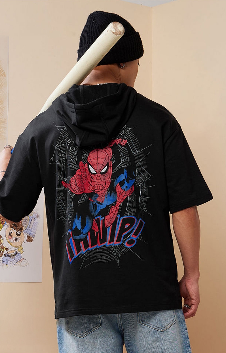 The Souled Store | Men's Spider-Man: Thwip Black Printed Hoodies