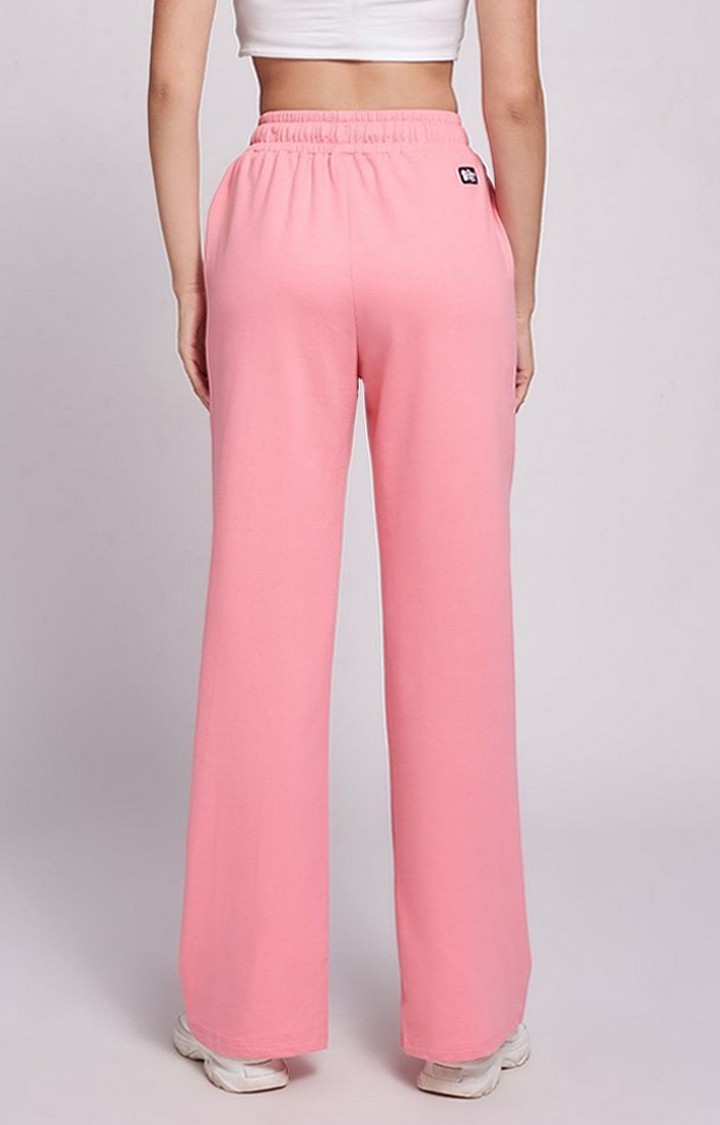 Women's  Pink Cotton Solid Trackpant
