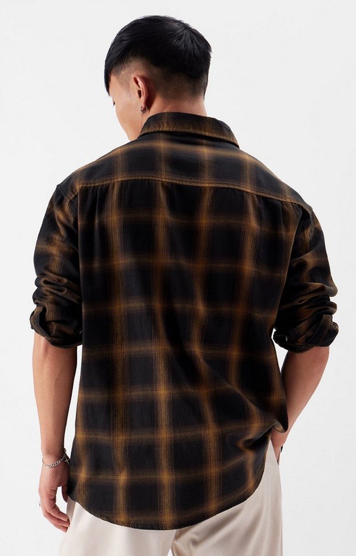 Men's Brown Checked Casual Shirt