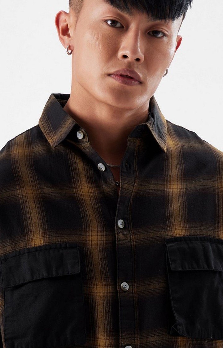 Men's Brown Checked Casual Shirt