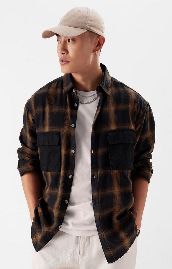 Men's Brown Checked Casual Shirt