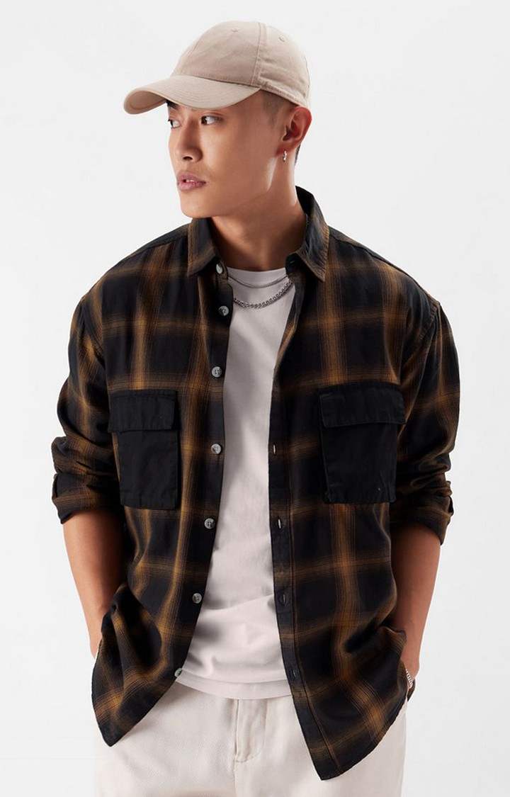 Men's Brown Checked Casual Shirt