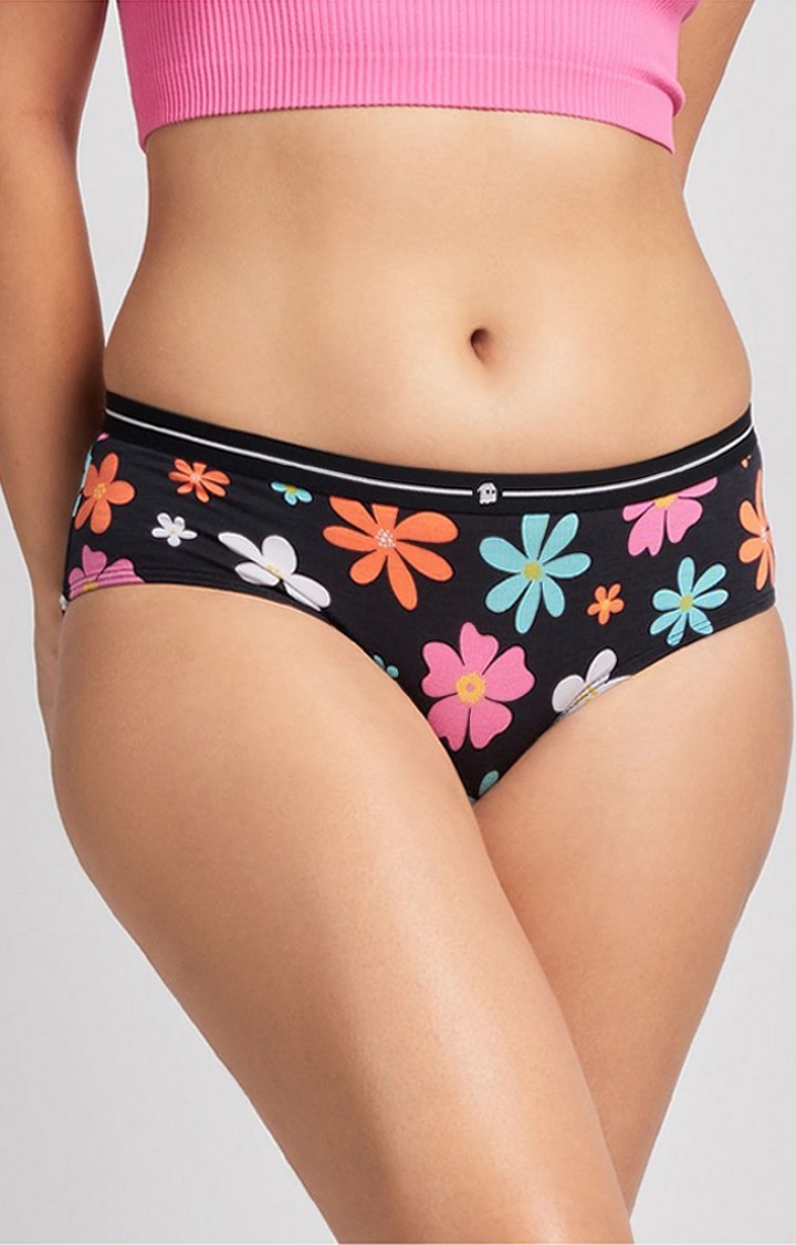 The Souled Store | Women's Black Floral Pattern Hipster Panties