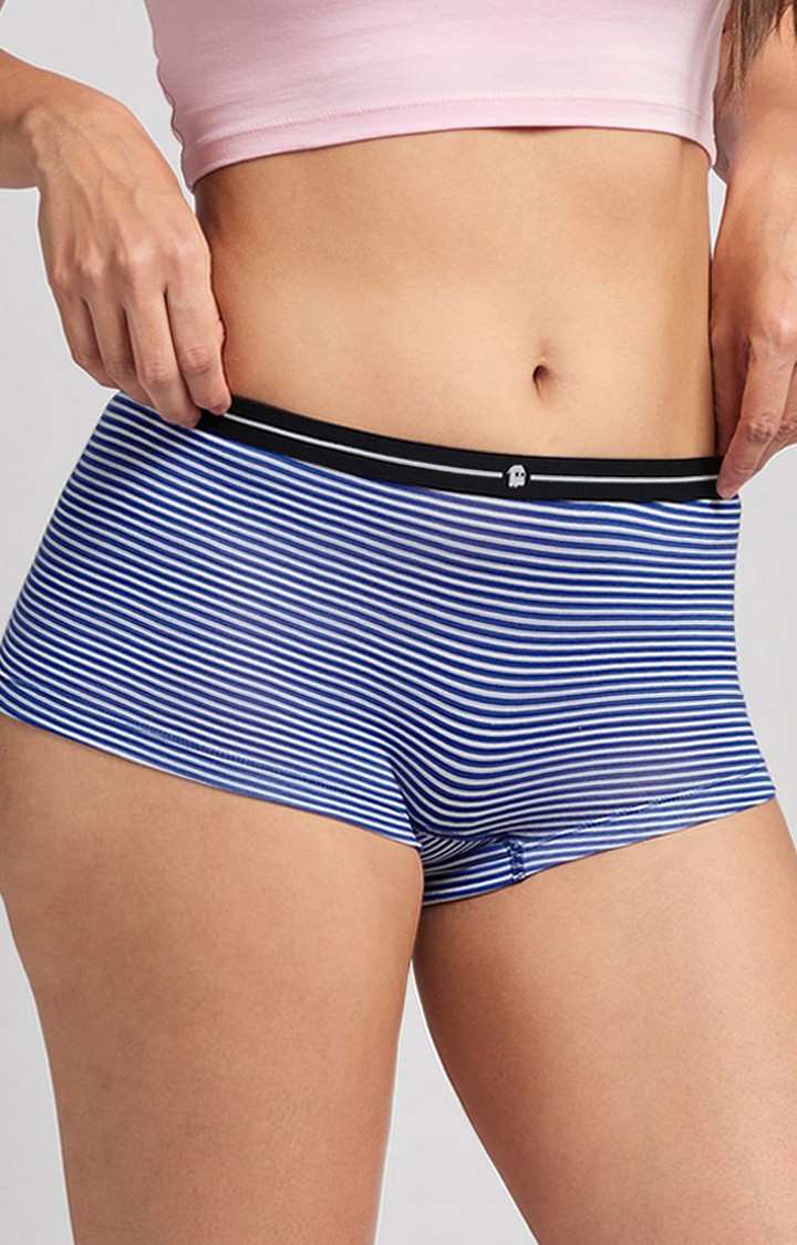The Souled Store | Women's Blue & White Sailor Stripes Boyshorts