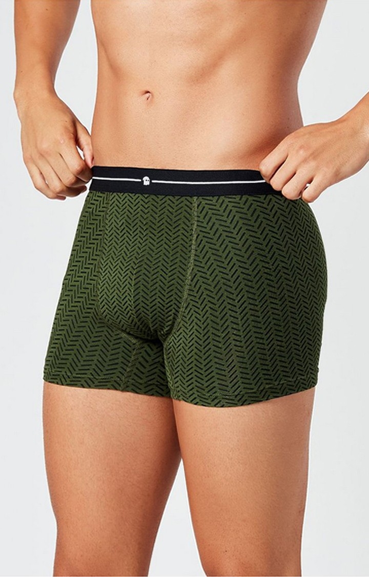 Men's Olive Herringbone Pattern Trunks Underwear