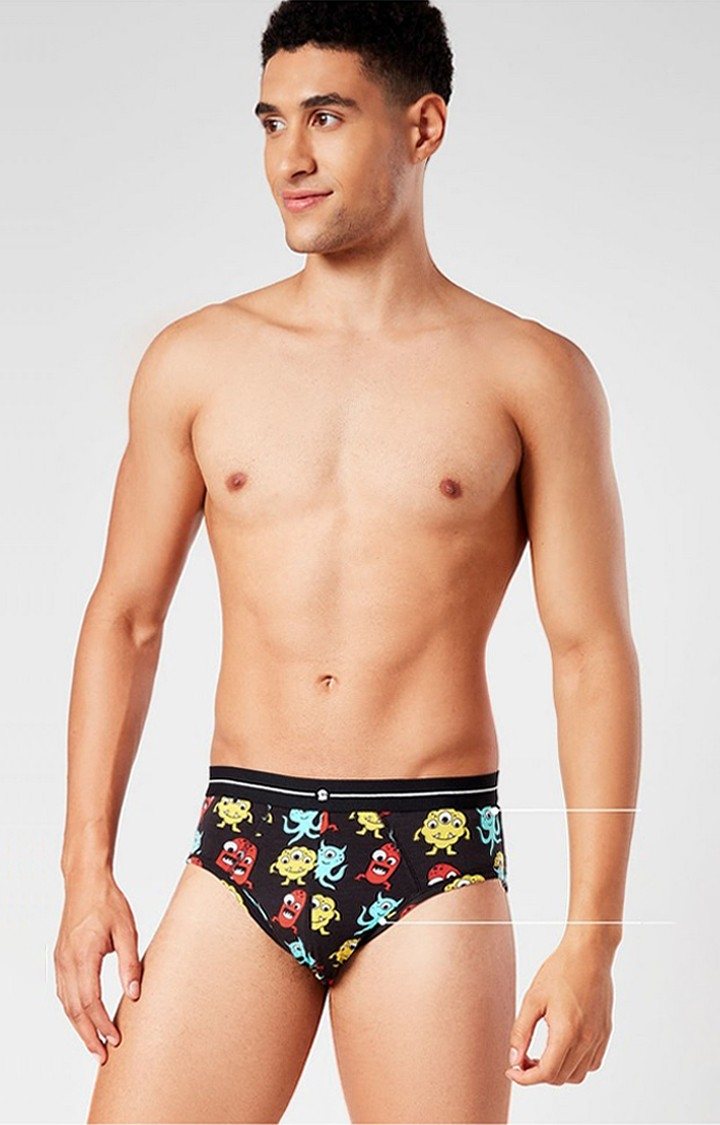 Men's Black Monster Pattern Briefs Underwear