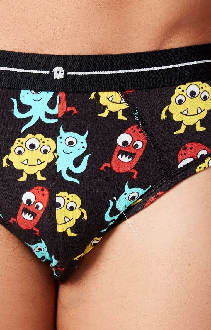 Men's Black Monster Pattern Briefs Underwear
